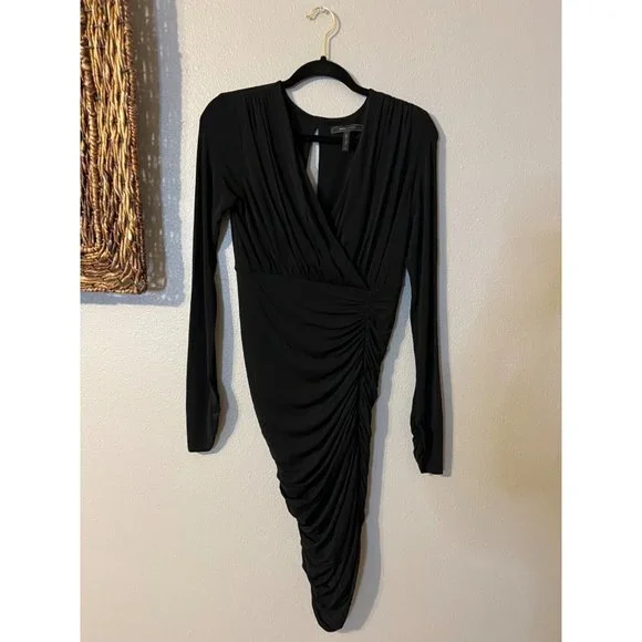 BCBGMAXAZRIA Dalton Dress M Medium Black Open Back Stretch Long Sleeve - Picture 8 of 9